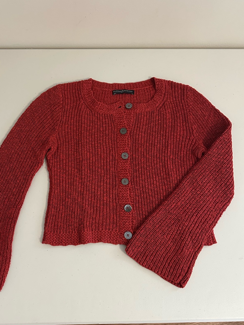 Peruvian Connection Pima Cotton Cardigan Button Knit Sweater Size Small Boho Red